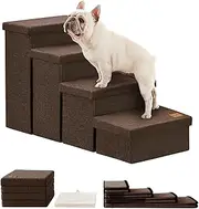 Love's cabin Dog Stairs for Small Medium or Large Dogs with Storage and Adjustable Steps,Foldable Dog Steps for Bed or Couch,4-Step Coffee Folding Cat Pet Ramp with Zip up to 200 lbs,Coffee