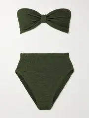 [Hunza G] Hunza G - Ruby Metallic Seersucker Bandeau Bikini - Green - Beachwear One Size Beachwear One Size Green