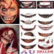 12 Halloween Tattoo Stickers Clown Zombie Mouth Tattoo Sticker Lip Sticker D2