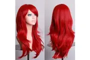 70cm Wavy Curly Sleek Full Hair Lady Wigs w Side Bangs Cosplay Costume Womens - Red