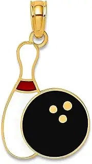 [JewelryWeb] 11.9mm 10k Solid Yellow Gold Enamel Bowling Ball and Pin Charm Brooches and-Pin for Women