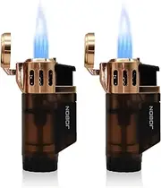 JOBON Triple Jet Flame Torch Lighter, Butane Refillable Gas Lighters with a Gift Box, 2 Pack (Butane Not Included) (Gold)