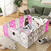 Advwin Baby PlayPen 16 Panels Foldable Toddlers Activity Safety Centre for Indoor Outdoor Pink