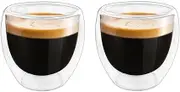 Double Wall Espresso Cups (Set of 2) - 3 Ounce Glass Coffee Mugs, Clear Double Walled Insulated Small Demitasse Cups for Espresso Machine, Italian Coffee, Microwave Safe