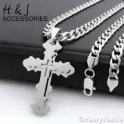 18-40"MEN Stainless Steel 6mm Silver Cuban Curb Chain Overlay Cross Pendant*P76