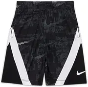[Nike] Boys Dominate Printed Dry Black/White Training/Basketball Athletic Shorts, Front Pockets, Drawcord Waistband, White Swoosh Logo, Style DA0127/Color 010, Size XL (Older Boys Size 18-20)