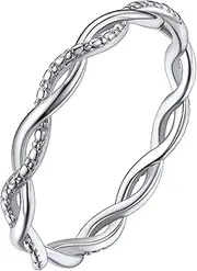 [Silvora] Womens Ring Sterling Silver Wedding Engagement Band Eternity Rings Stackable Stacking Jewellery Size 4-12(With Gift Box)