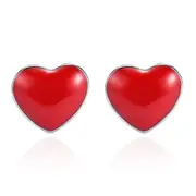 4PCS Silver plating Woman Fashion Jewelry Red Heart Stud Earrings Sweet Red Heart Shape