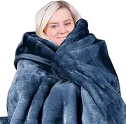 [Laura Hill] 800-GSM Faux Mink Throw Rug Blanket Queen Size Double-Sided Large 220 X 240cm Heavy - Blue