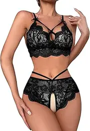 [Generic] Push up Strapless Bras for Women 32a Women Sexy Lace Lingerie Panties Two Piece Flower Embroidery See Through Set Full Body Stockings for Women Lingerie with Opening