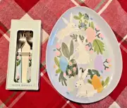 Pottery Barn Holiday Easter Plate Peter rabbit Egg +Utensil Bunny Set school kid