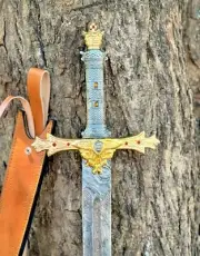 Custom Handmade Damascus Steel Double Edge Excalibur Sword Viking Sword W/Sheath