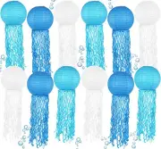 12 Pack 12 Inch Jellyfish Paper Lanterns Blue White Jelly Fish Hanging Paper
