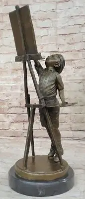 Handcrafted Hot Cast Prodigy Boy Painting Art Bronze Sculpture Figurine Decor