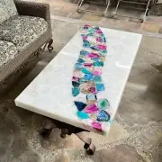 60"X30" White Agate with Mix Agate Gemstone Dining Table Modern Arts Table Decor
