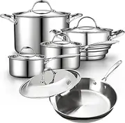 [Cooks Standard] Stainless Steel Kitchen Cookware Sets 10-Piece, Multi-Ply Full Clad Pots and Pans Cooking Set with Fry Pan, Dishwasher Safe, Oven Safe 500°F