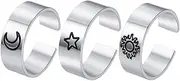 [SHERCHPRY] 3pcs Titanium Steel Ring Trendy Rings Adjustable Rings Fashion Rings Ring Aesthetic Rings for Girls Rings Aesthetic Rings for Women Open Punk Rings Sun Ring Simple, 2X0.7CM, titanium steel,
