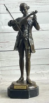 Timeless Elegance: Vintage Mozart Violinist Bronze Statue by Cesaro