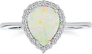[Bling Jewelry] Personalized Gemstone Pear-Shape Teardrop Pave CZ Halo 2-Amethyst or Created Opal Ring For Women Rose Gold Plated .925 Sterling Silver