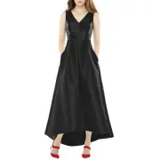 Alfred Sung Black Midi Full V Neck Back Size 4R NWT