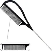 Pink Pewter Authentic "Never Let Go" Carbon Fibre Professional Styling Comb, Balayage and Highlighting Long Tail Metal Pick Teaser Comb (#2)