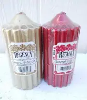 VTG Regency General Wax Co. Pillar Candles Metallic Red and Gold NEW. Cdl-1