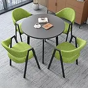 Snaweo Office Reception Room Club Table, Negotiation Table and Chair Set for 4, Small Conference Room Negotiation Table Sets with 4 Cotton Linen Backrest Chairs, for Lounge(Green)