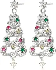 [NONQL] Light Luxury Shiny Diamond Christmas Tree Tassel Earrings Sparkling Zircon Full Rhinestone Christmas Tree Dangle Earrings for Women Girls Jewelry Gifts