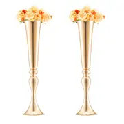 Gold Trumpet Wedding Vase Set - 56cm Tall, Elegant Table Centerpiece (2-Pack)
