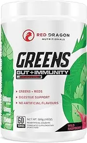 Red Dragon Nutritionals Greens Gut + Immunity Powder 300 g, Wild Raspberry