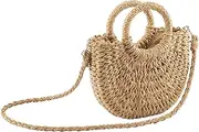 [Ayliss] Women Straw Handbag Mini Summer Beach Rattan Tote Bag Crossbody Shoulder Top Handle Handbag Handmade Purse Clutch Bag