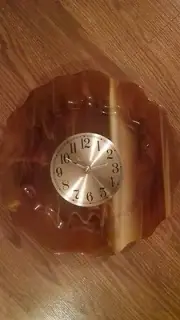 Gorgeous Swirling Brown, Gold Faced Stained Glass Dinner Plate Size Clock !!