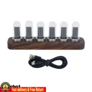 IPS RGB LED Music Spectrum Pseudo Glow Tube Rhythm Light Alarm Clock Walnut Base