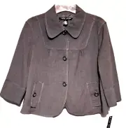 Larry Levine Stretch Blazer L Dark Gray 3/4 Sleeve Button Up Lined Jacket Career