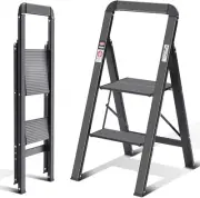KINGRACK 2 Step Ladder with Handrail, Aluminium Folding Step Stool Portable, Non