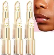 Novealcrbe Gold Foil Color Changing Lipstick for Women, 24H Transferproof Long-Lasting Lip Gloss & Moisturizing Balm with Warm Shimmer, Transparente to Custom, Deep Nourishment Hydrating (6PCS)