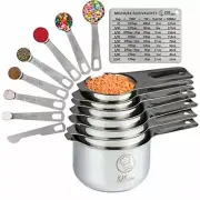 Measuring Cups Spoons Set 7 Cup 7 Spoon Metal Stainless Steel Baking Kitchen