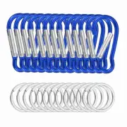 1.8" Aluminum Clasp Clips, 24Pcs Spring Snap Hook with Key Rings, Blue