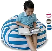 À Mes Petits Kids Bean Bag Cover, Soft Toy Storage, Stuffed Animal Storage, Extra Large Bean Bag Chair - Fill w/ 200L to 300L Bean Bag Filling, Stuffed Toy Storage Organiser (Round Blue & White)