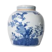 Blue and White Porcelain Floral Tree Motif Ginger Jar 13"