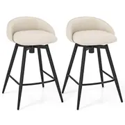 Costway 63cm Upholstered Bar Stools Set of 2 Counter Height Swivel Barstool w/Footrest Kitchen Dining Chairs Beige