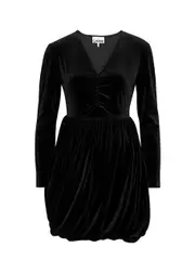 Ganni Ruched Velvet Mini Dress - Black - 36 (UK8 / S) 36 (UK8 / S)