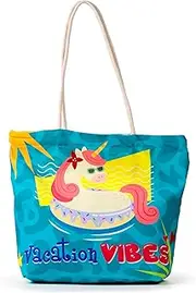 [Puckator] Vacation Vibes Unicorn Canvas Beach Bag, Multicolour, Bohemian