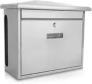 Serenelife Modern Wall Mount Lockable Mailbox - Outdoor Galvanized Metal Key Large Capacity - Commercial Rural Home Decorative & Office Business Parcel Box Packages Drop Slot Secure Lock