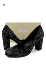 Women's Michael Kors Jamie Pump Studded Block Heel Floral Print Black Size 9m