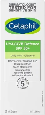 Cetaphil UVA/UVB Defence SPF 50+ | 50Ml | Daily Facial Moisturiser with Sun P...