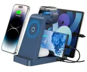 Wireless Charger for iPhone - 5 in 1 Charging Station for Multiple Devices Blue