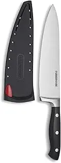 Farberware Edgekeeper 8-Inch Forged Triple Riveted Chef Knife with Self-Sharpening Blade Cover, High Carbon-Stainless Steel Kitchen Knife with Ergonomic Handle, Razor-Sharp Knife, Black