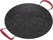 Korean BBQ Grill, Non Stick Camping Grill Plate Versatility Stove Iron Plate with Anti Scalding Handle Round Frying Plate Flat Pans for Baking, Grill, BBQ, Stove Oven (30cm)