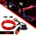 2Set 2m LED Car Interior Decorative Atmosphere Wire Strip Light Accessories Red